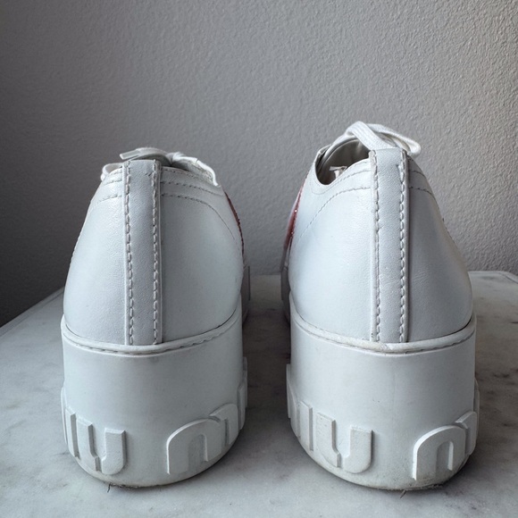 Miu Miu Crystals Glitter White Leather Platform Sneakers Size 10‎ - Picture 9 of 11